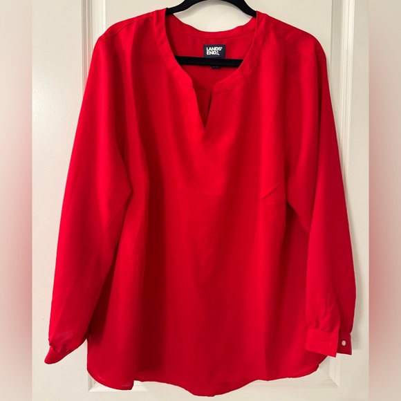 #423 - Lands’ End Red Long Sleeve Split Neckline Pop-Over Tunic Blouse - Picture 1 of 10
